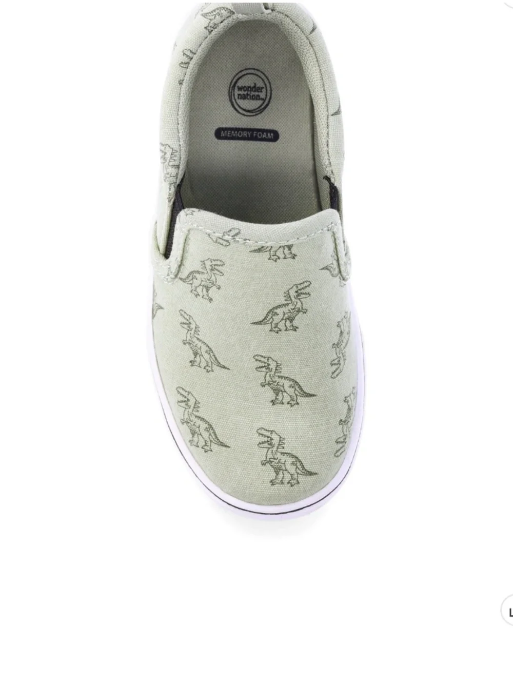 WN Boys Dinosaur Green Slip-On Canvas Sneakers Size 10T NWT